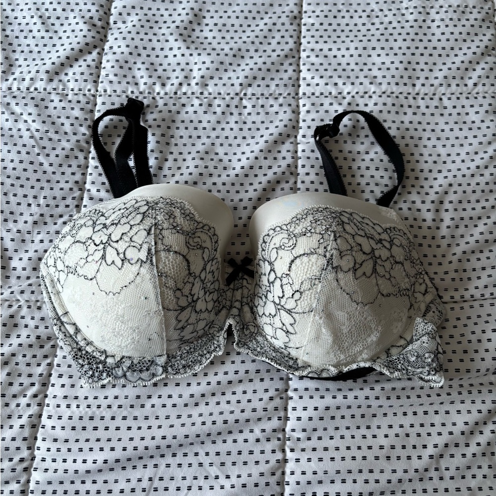 Dream Angles Lined Demi Elegant Lace Women's Bra - Black and White